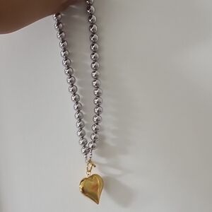 Elegant Silver and Gold Heart Pendant Necklace